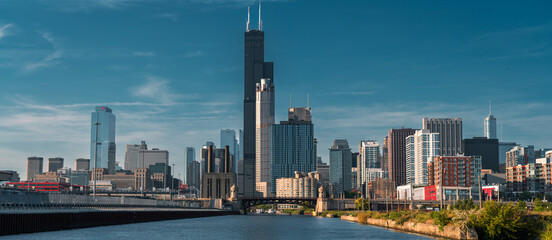Chicago River Tourboat Downtown Chicago Skyscrapers