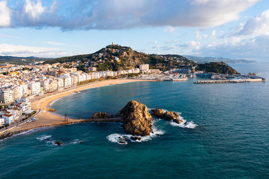 Aerial view of the seaside resort town of Blanes in Catalonia. Spain