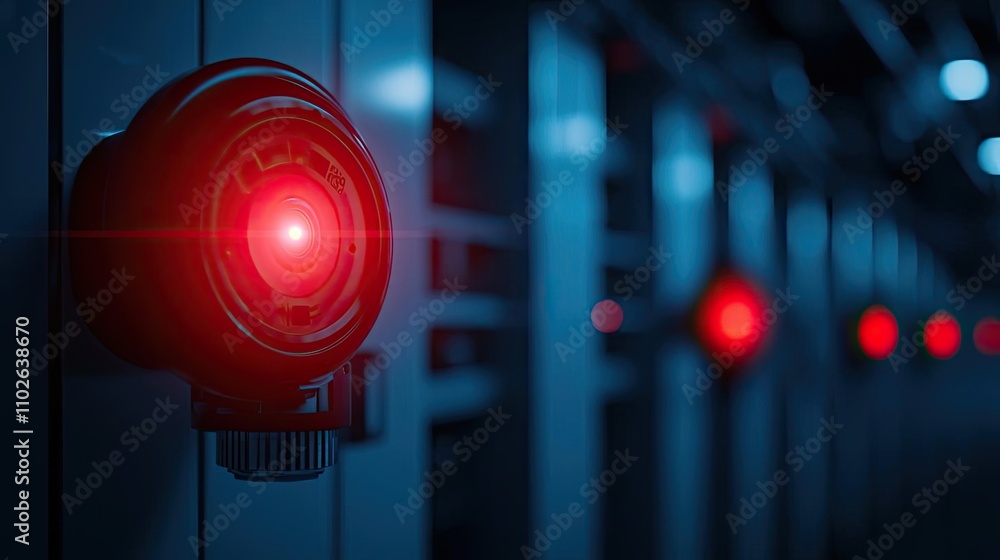 Aufkleber security camera with red light in a tech environment, dark background.