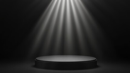 Dark Circular Platform Illuminated By Spotlight Rays