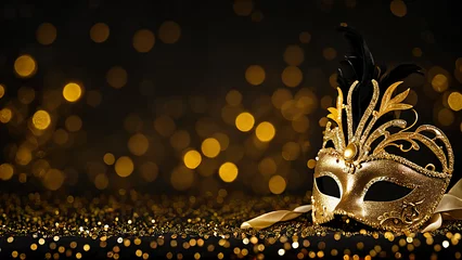 Fototapete Rund carnival mask with gold glitters and a black background © Garadel