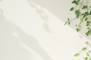 シンプルな白い壁と葉っぱ
