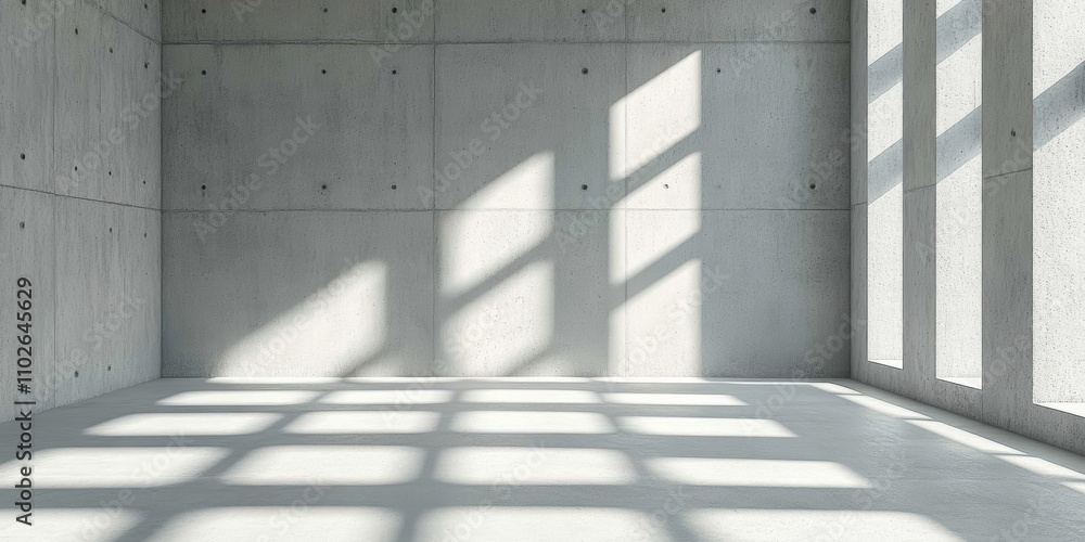 Poster minimalist concrete room with sharp shadows and geometric light patterns
