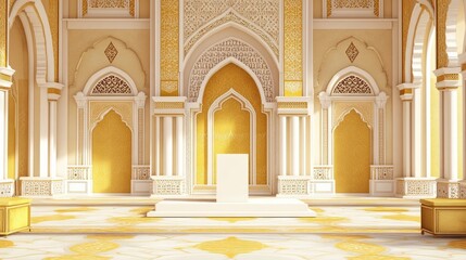 Elegant Golden Palace Interior With White Display Stand