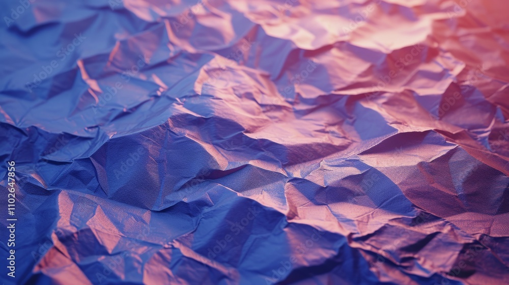 Poster a crinkled purple and pink paper texture with soft lighting and shadows. the delicate gradient creat