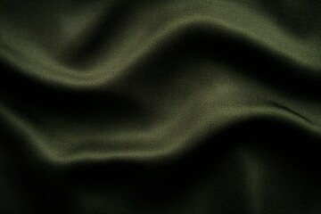 Dark Green Textured Fabric Gradient Background for Design Abstract Creases in Olive Satin Velvet Textile