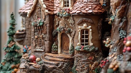 Obraz premium Edible gingerbread house close up 