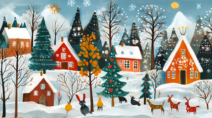 Naklejka premium Scandinavian folk art painting. handmade work. traditions. Folk. Illustration