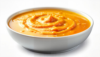 Creamy butternut squash soup in white bowl