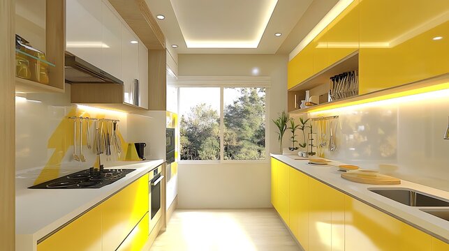 A spotless modern kitchen with a fresh design, bright surfaces, and efficient organization 
