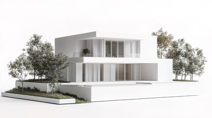 Simple modern white house model, isolated on a white background 