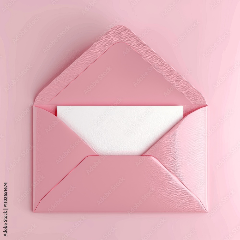 Poster 3d render of open pink envelope with blank white card on pastel background top view minimal conceptu
