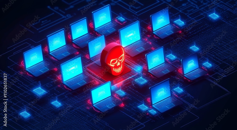 Poster ddos attack concept digital illustration network security web traffic overload detection protection 