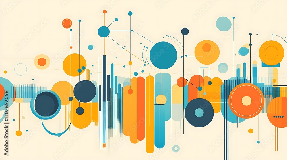 Poster abstract geometric composition with interconnected circles and lines