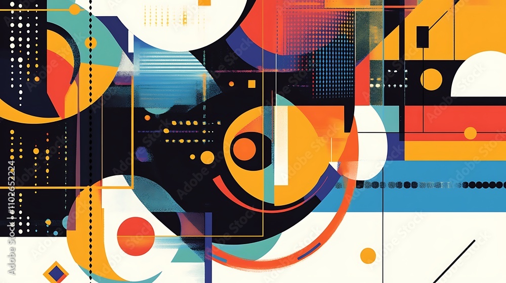 Poster abstract geometric composition with bold colors and overlapping shapes