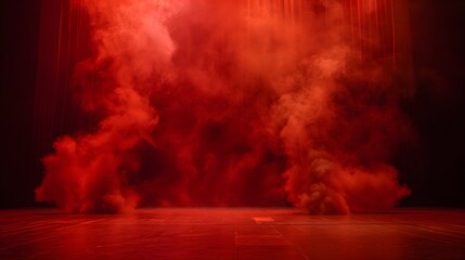 Red Smoke Filled Stage With Dark Background