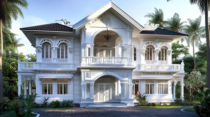 Obraz premium House design concept, house concept, villa, elegant house exterior in white. 