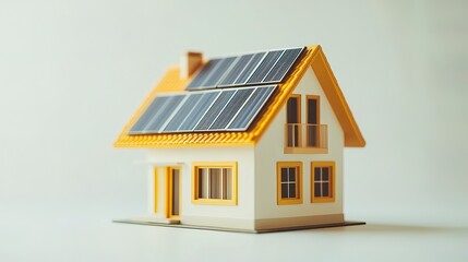 miniature house model with solar panel on roof on white background. smart home energy saving concept  