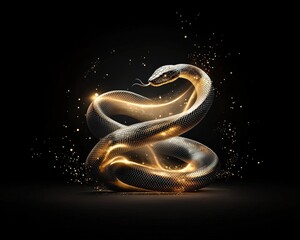 Fototapeta premium Serpent with long, curved body forming spiral with shine