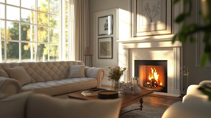 Modern living room interior design with fireplace sofa and home decor accessories neutral color palette furniture home decor interior design living room house interior home design comfy cozy neutral 