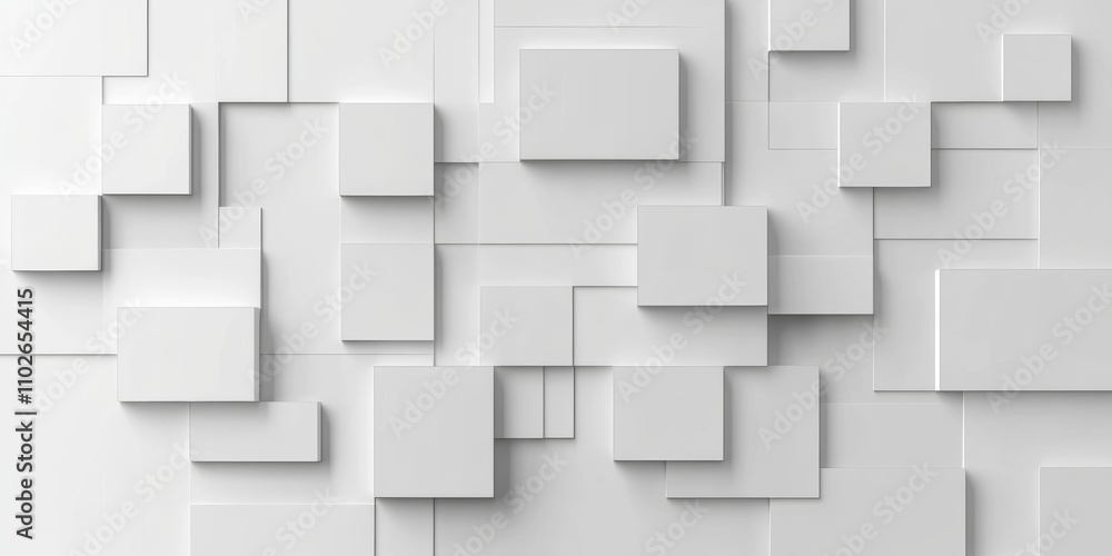 Poster white geometric cube background pattern wallpaper with randomly positioned and scaled blocks