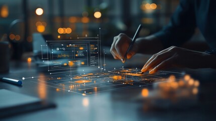 Innovative technology development modern workspace app interface wireframe creation urban office environment close-up viewpoint digital design concept for user experience enhancement