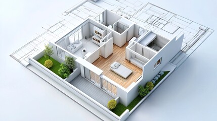 3d small house model on architecture floorplan 
