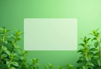 Lush mint plants create a fresh environment with a translucent backdrop, emphasizing the vibrant greenery. The soft bokeh adds a dreamy touch to this tranquil setting. Background for tea packaging. AI