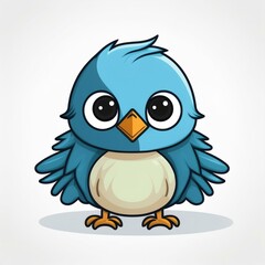 Obraz premium ひよこ（青い小鳥）のアイコン風イラスト（AI生成画像）