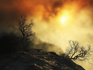Fototapeta premium Almond Rim Mist Inferno Glimmering with Captivating Luminosity and Contrast