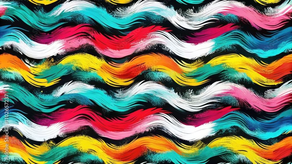 Poster trendy monochrome stripe & wavy line abstract textile print background - high-resolution hand-painte