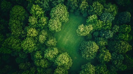 Aerial View of Lush Green Forest Clearing