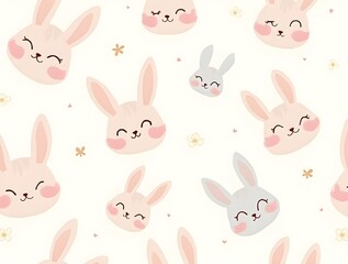 Cute baby rabbit face pattern wallpaper background. Generative ai