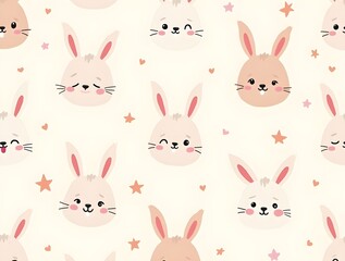 Cute baby rabbit face pattern wallpaper background. Generative ai