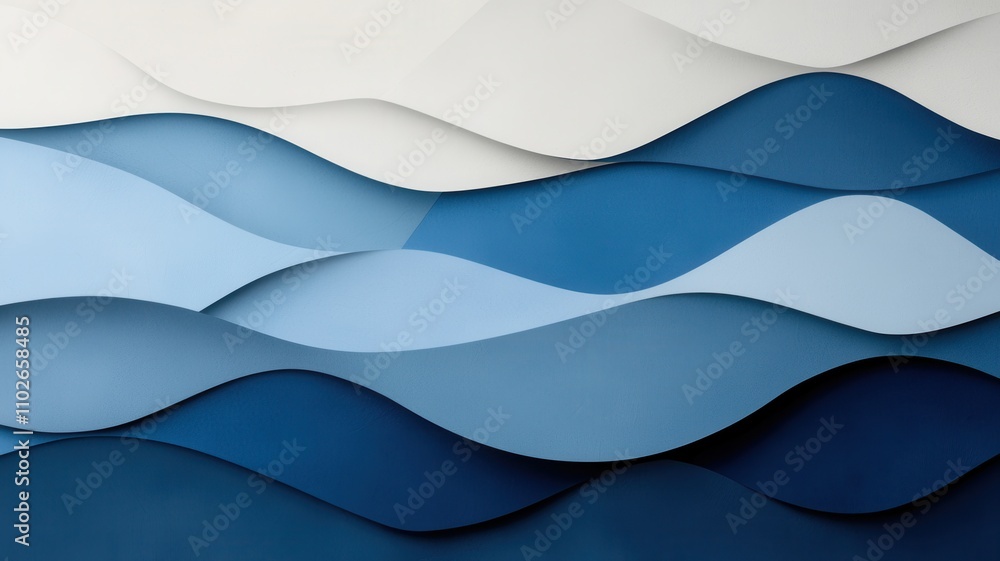 Poster a visually striking design featuring layered waves in varying shades of blue and white, creating a s