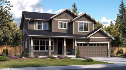 Two-story house exterior perspective