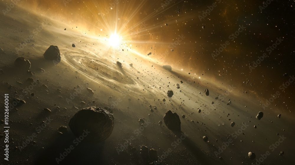 Canvas Prints vibrant asteroid field illuminated by cosmic light