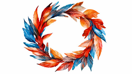 Obraz premium Autumn leaves wreath, seasonal decoration, folk art, vibrant, isolated on white background. Folk. Illustration