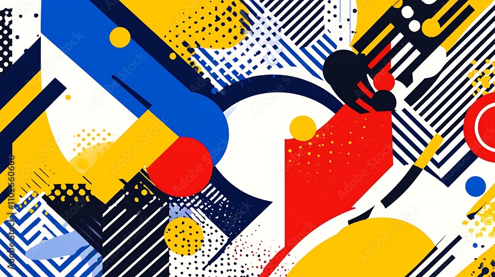Aufkleber abstract geometric composition in bold primary colors and dynamic lines