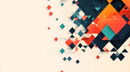 Abstract Geometric Composition with Orange, Teal, and Dark Blue Shapes