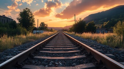 Obraz premium Railroad Tracks at Sunset