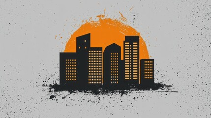 A modern construction company logo featuring a building silhouette and bold text