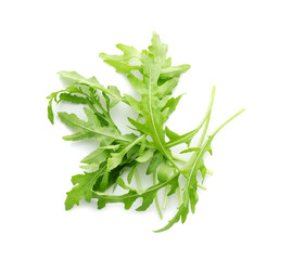 Fresh arugula leaves isolated on white, top view