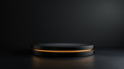 Black Cylindrical Display Stand With Gold Accents