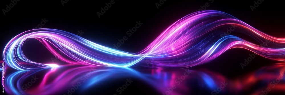 Aufkleber abstract neon lines glowing in dark space with reflection dynamic flowing ribbon background