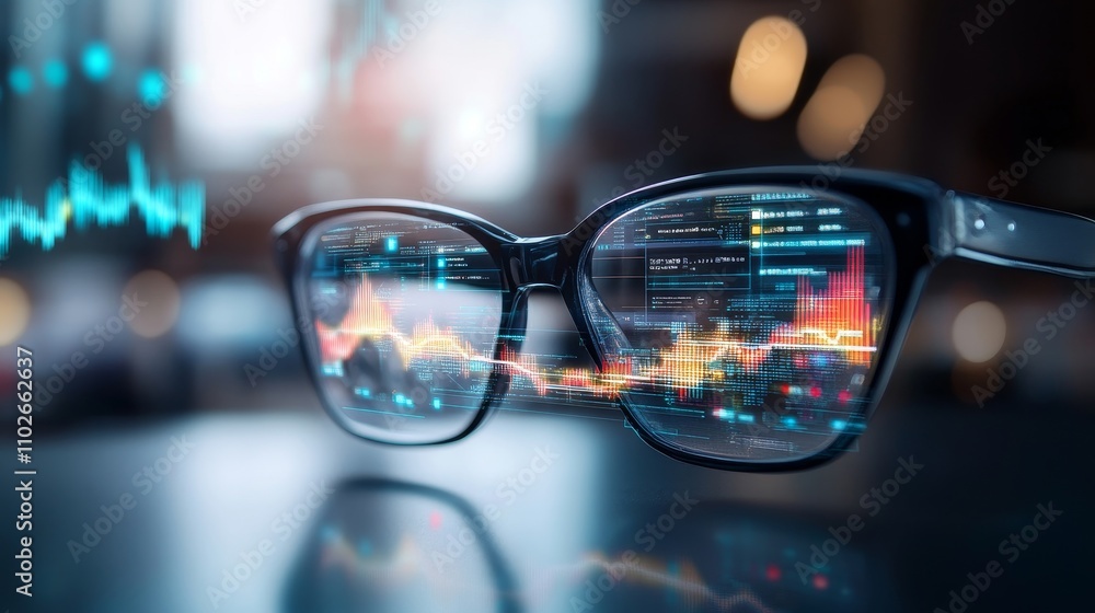 Poster futuristic glasses with data visualization effect