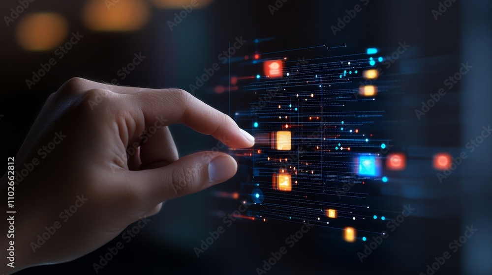 Poster futuristic touch interaction with digital interface
