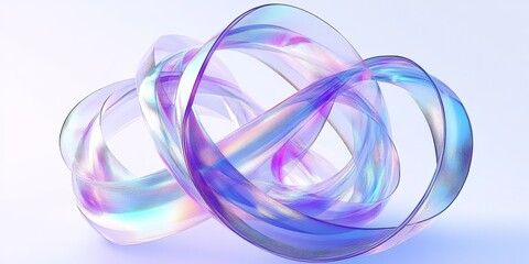 Abstract Metallic Ribbons in Blue Purple and Silver on White Background