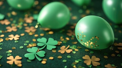 Green Balloons and Confetti for Celebrations