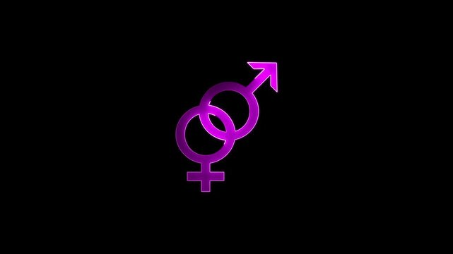 Animation neon male and female gender symbol.Glowing neon Gender icon isolated on black background. 